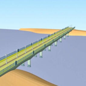 Ponte sobre o rio com iluminação pública Modelo 3D