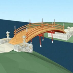 Puente de piedra y madera modelo 3d