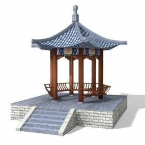 Modello 3d della costruzione del padiglione del paesaggio del giardino