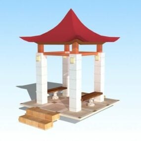 Oud paviljoen gebouw rotsvloer 3D-model