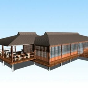 Modelo 3D dos pavilhões de observação à beira do lago chinês