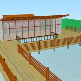 湖畔のパビリオン建築 3D モデル