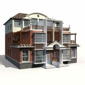 Modelo 3D de moradia geminada de três andares