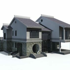 3D-Modell der Villa-Architektur im chinesischen Stil