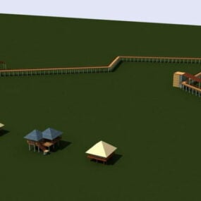 Mô hình 3d Cấu trúc cảnh quan Công viên Gazebo lối đi dài