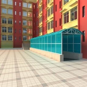 School Building With Glass Shelter 3d model