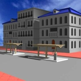 Residential Building With Bus Stop 3d model