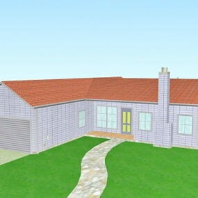 منزل ريفي نموذجي مع نموذج المرآب ثلاثي الأبعاد