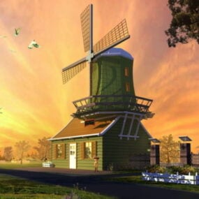 House With Windmill 3d model