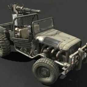شاحنة صغيرة عسكرية مع نموذج بندقية 3D