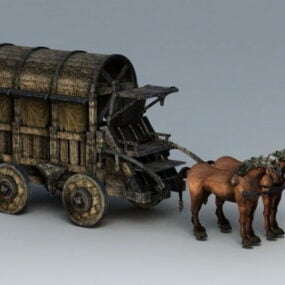 Vieux chariot à roues en bois modèle 3D