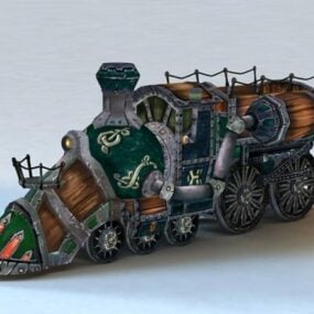 3д модель поезда в стиле стимпанк в мультяшном стиле