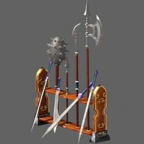 3д модель средневековой стойки для оружия с мечами