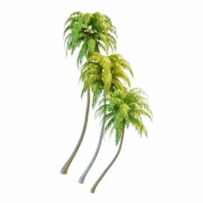 Modelo 3d de árvores curvas de coco tropical
