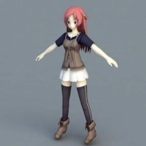 Rood haar Anime meisje karakter 3D-model