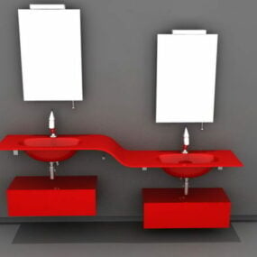 مدل دکوراسیون سه بعدی روشویی حمام قرمز