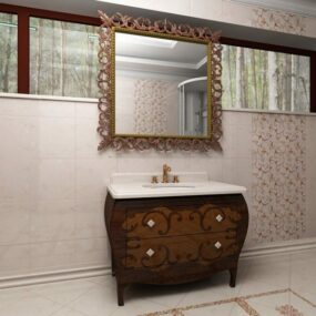 مدل حمام روشویی مدل کلاسیک با آینه سه بعدی