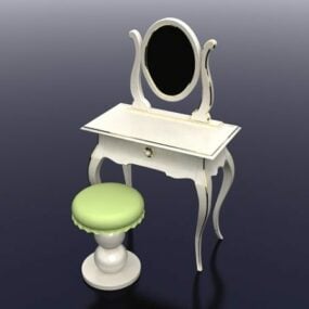 Tabureli Zarif Beyaz Makyaj Masası 3D modeli