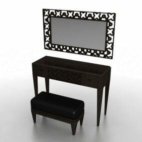 Vanity Table Set With Mirror And Bench 3d model