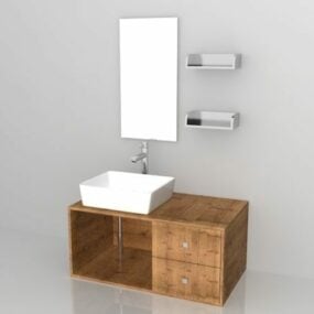 Conjunto de toucador de banheiro de madeira modelo 3d