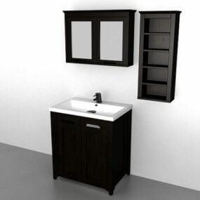 روشویی مدرن حمام با آینه و کابینت مدل سه بعدی