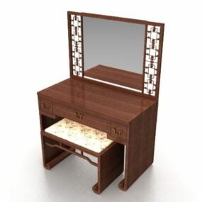 طاولة الغرور الخشبية والبراز نموذج ثلاثي الأبعاد