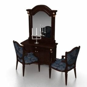 Classic Vanity Dresser With Chairs 3d model