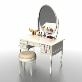 거울이 포함된 럭셔리 클래식 화장대 테이블 세트 3d 모델