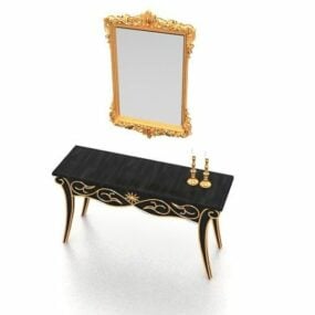 Antique Style Vanity Table With Mirror 3d model