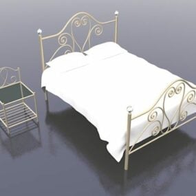Vintage Brass Bed Nightstand 3d model