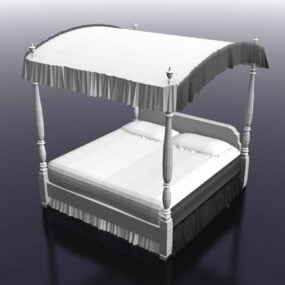 Antyczny model królewskiego łóżka z baldachimem 3D