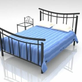 3д модель железной кровати в стиле вестерн с тумбочкой