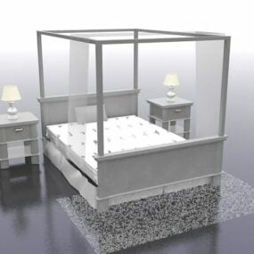 Four Poster Bed With Nightstands 3d model