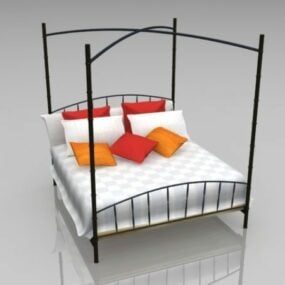 Model 3D łóżka z baldachimem z czarnego metalu