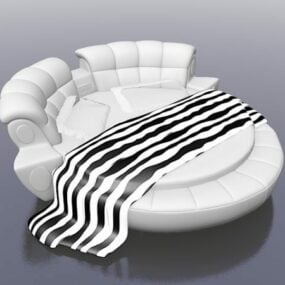 Model 3d Tempat Tidur Bulat Putih Modern