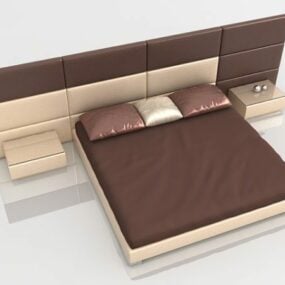 3д модель деревянной большой двуспальной кровати с тумбочкой