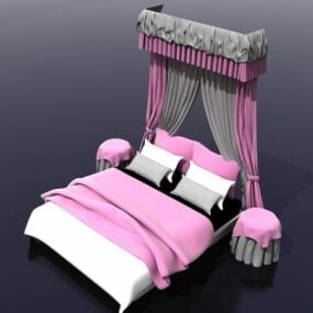 带窗帘的双人床3d模型