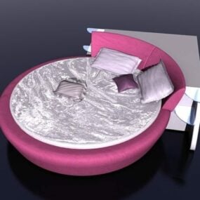 Mô hình giường tròn cô gái màu hồng 3d