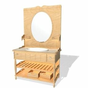 Mô hình 3d bồn rửa chén bằng gỗ phòng tắm cổ điển