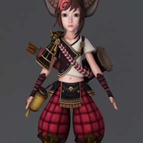 Anime Fox Warrior Character 3d-model