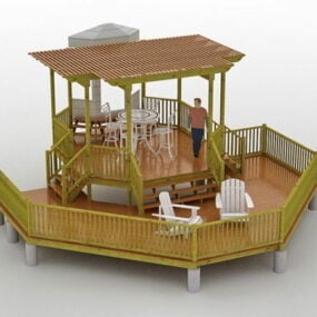 Garden Pond Deck Pergola 3d model