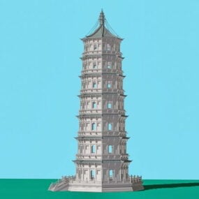 Modello 3d della pagoda antica della costruzione buddista