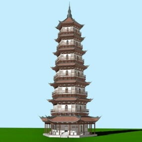 Modello 3d della pagoda buddista cinese antica