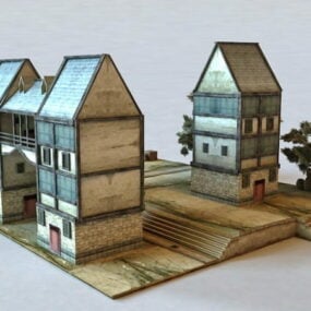 Západní středověké městské budovy 3D model
