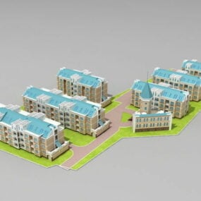Bangunan Apartemen Perumahan model 3d