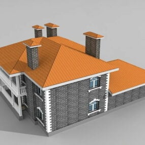 Country Dwelling House With Garage 3d model