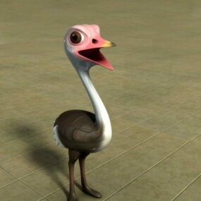 Cute Ostrich Cartoon Character 3d model