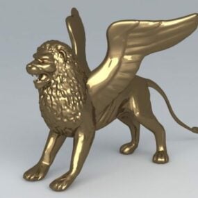 Modelo 3d da estátua do leão alado dourado