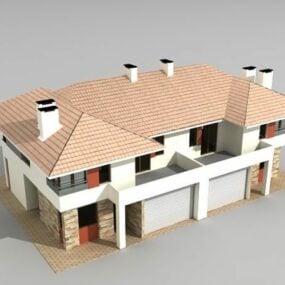 Western Townhouse With Garage 3d model