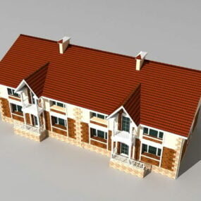 3d модель європейського вікторіанського будинку з терасою
